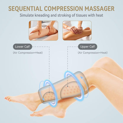 FIT KING Air Compression Leg Massager with Heat Calf Massager for Circulation (Corded Electric) Helpful for Pain Relief RLS Edema and Muscles Relaxation - Great Gift for Wife Mom