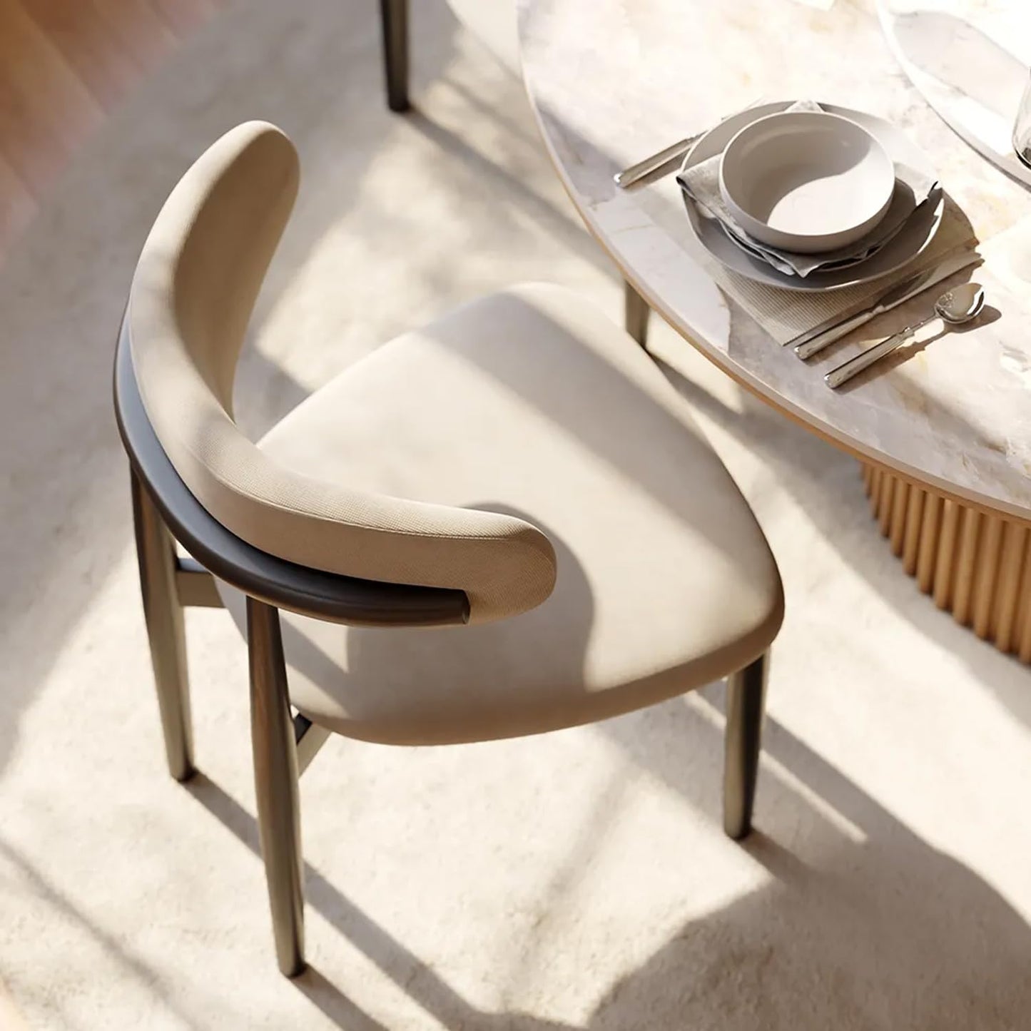 POVISON Modern Dining Chairs Set of 2, Armless Black Dining Chair with Sackcloth Cushions and Dark Walnut-Coloured Ash Wood, Pre-Assembled Design