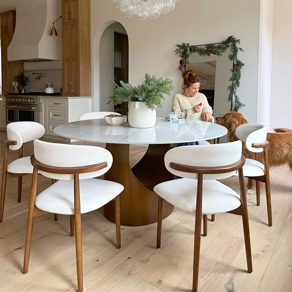 POVISON Modern Dining Chairs Set of 2, Armless PU Leather Dining Chair with PU Cushions and Dark Walnut-Coloured Ash Wood