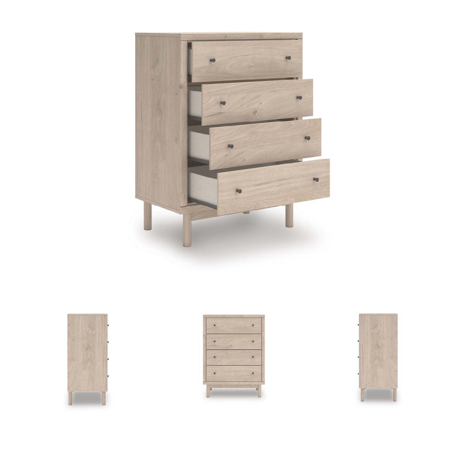 Signature Design by Ashley Birkmore Mid-Century Modern 4-Drawer Chest with Easy Glide and Safety Stop for Bedroom, Light Brown