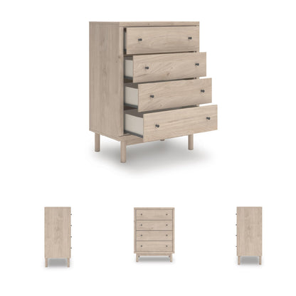 Signature Design by Ashley Birkmore Mid-Century Modern 4-Drawer Chest with Easy Glide and Safety Stop for Bedroom, Light Brown