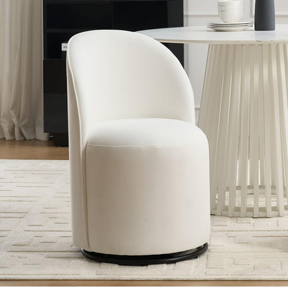KEIKI Upholstered Swivel Barrel Chair, Mid-Century Modern Velvet Accent Armchair for Living Room, Bedroom, Makeup Vanity, 360° Rotating Sofa Chair, Cream