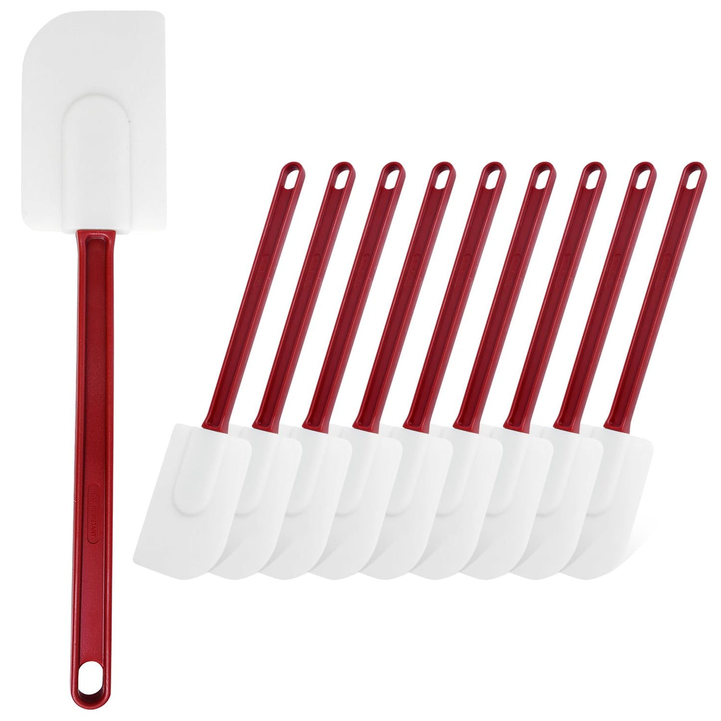 10PCS Silicone Spatulas Heat Resistant 14 Inch Heavy Duty Rubber Spatula Commercial Spatulas Set for Baking Mixing Kitchen Use Silicone Cooking Utensils Commercial Dishwasher Red Handle