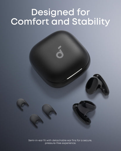 Soundcore Liberty Buds by Anker, Semi-in-Ear Design, Removable Ear Fins, Real-Time Adaptive Noise Cancelling, Fast Charging, Wireless Bluetooth Earbuds,Translation Earbuds, 30H Playtime