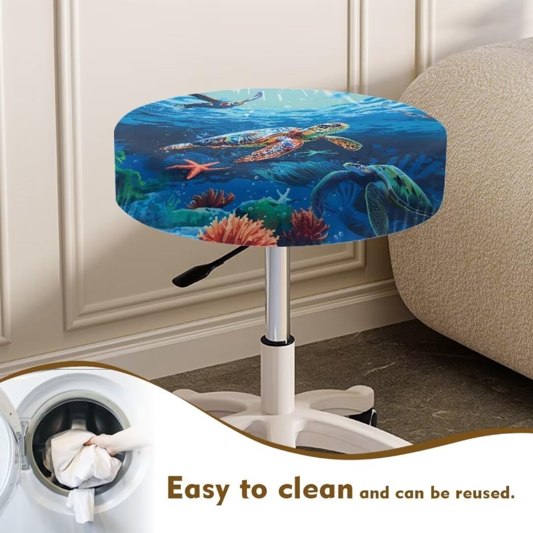 Pack 4 12 14" Kuiaobaty Round Chair Cover of pcs Turtle Theme Print Bar Stool Cover Elastic Comfy Round Seat Cover