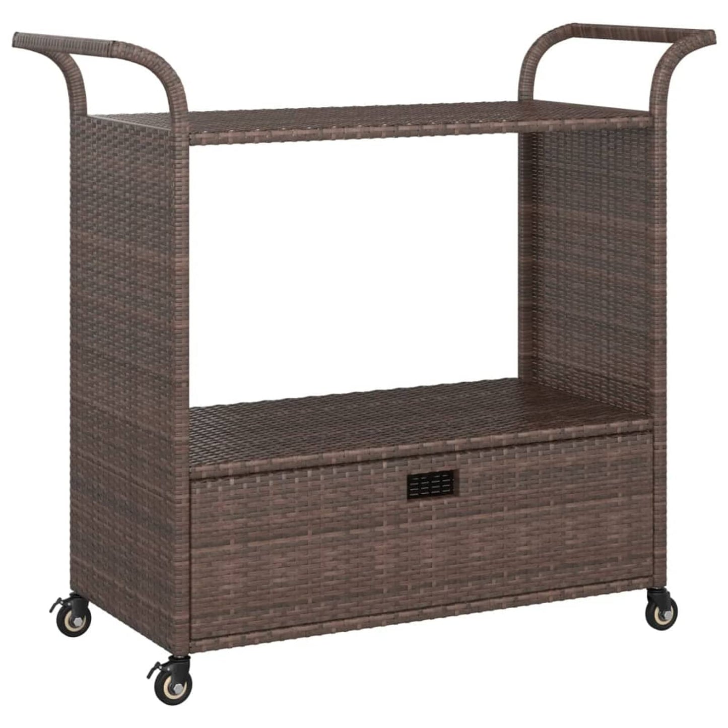 Gecheer Bar Cart with Drawer – Brown Poly Rattan Serving Trolley, 39.4 x 17.7 x 38.2 Inches, Weatherproof, Locking Casters, Sturdy Steel Frame