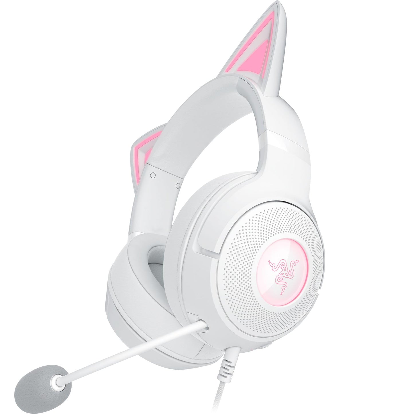 Razer Kraken Kitty V2 USB Wired Headset: Chroma RGB Kitty Ears - Stream Reactive Lighting - HyperClear Cardioid Mic - 40 mm Drivers - 7.1 Surround Sound - Comfortable Ear Cushions - White