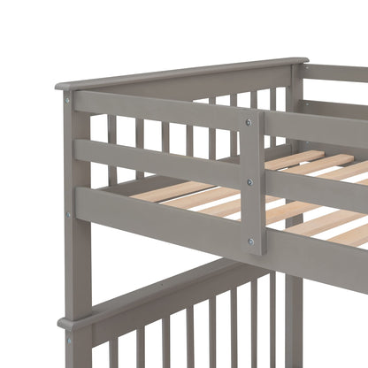 Ball & Cast Twin-Over-Twin Bunk Bed with Storage Ladder and Full-Length Guard Rail,Wood Bunkbed w/Slat Support,Space Saving,Bedframe Furniture for Student Dorms,Studio,Gray