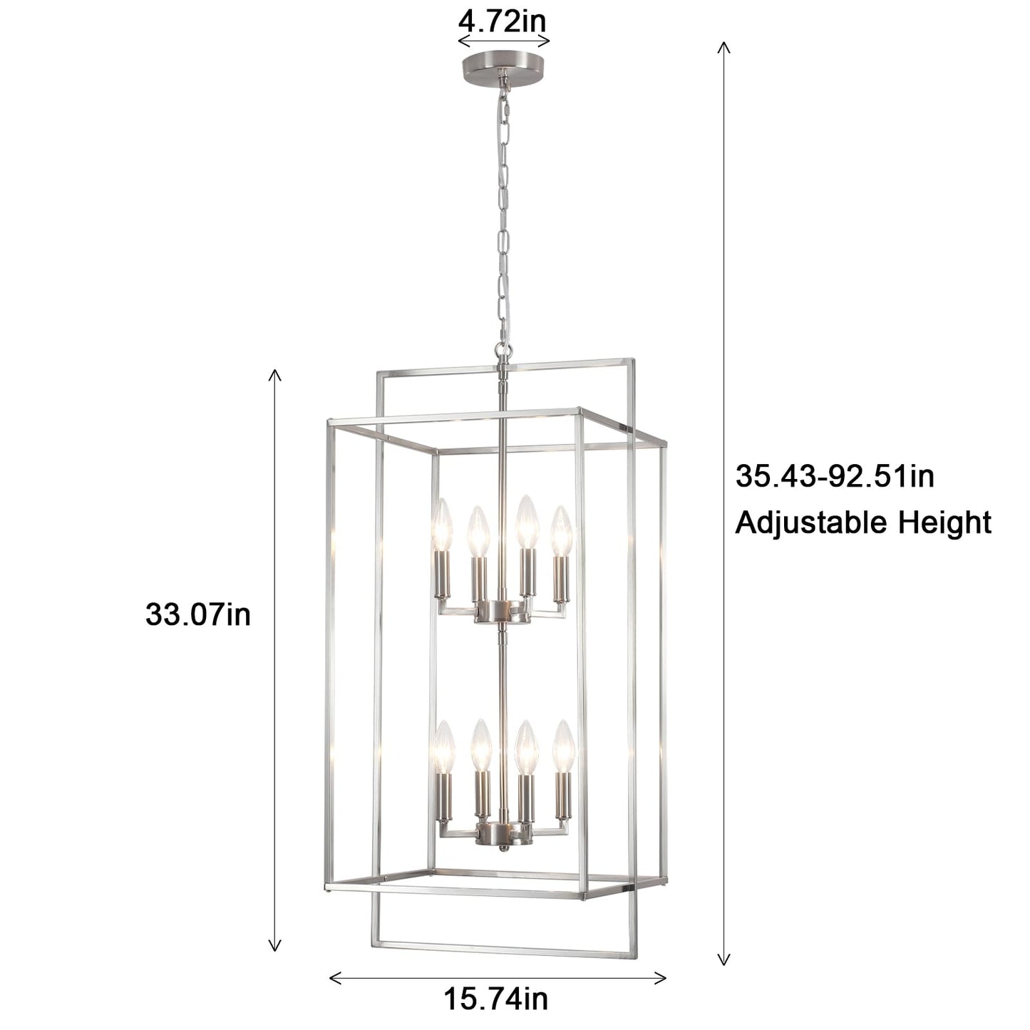 QAREHL High Ceiling Chandeliers for Foyer Brushed Nickel Chandelier for Entryway Modern Farmhouse 15.74’’ in Metal 8 Light Lantern Tiered Pendant Light for Dining Room Kitchen Island Hallway Stairway