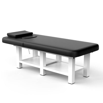 Stationary Massage Table, 75”L 31.5''W Heavy Duty Height Adjustable Esthetician Bed w/Facial Cradle, 800LBS Metal Frame PU Leather Physical Therapy Table Spa Lash Bed Professional Equipment (Black)