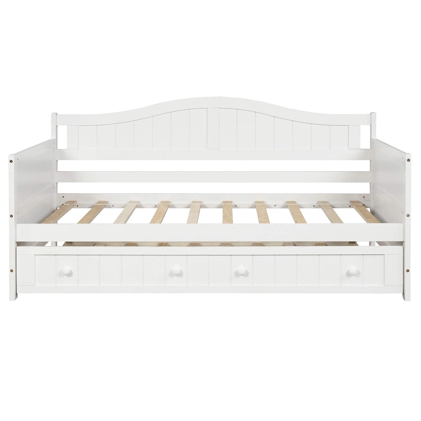 Merax Classic Wood Daybed with Trundle Sofa Bed for Bedroom Living Room,No Box Spring Needed White