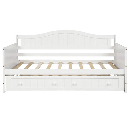 Merax Classic Wood Daybed with Trundle Sofa Bed for Bedroom Living Room,No Box Spring Needed White