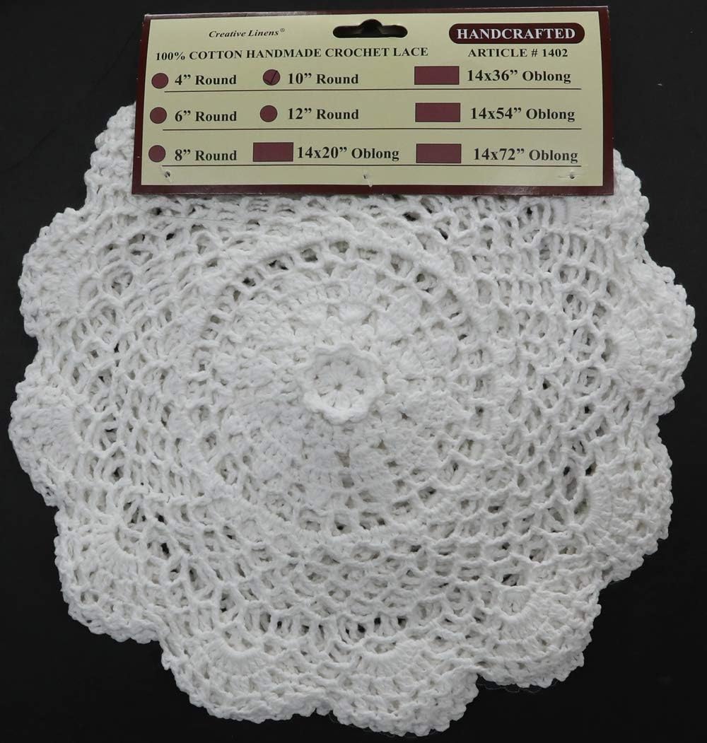 Creative Linens 6PCS 10" Round Crochet Lace Doily, Handmade White 100% Cotton Set of 6 Pieces