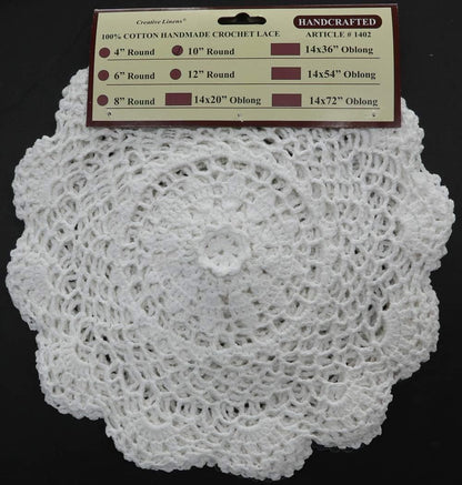 Creative Linens 6PCS 10" Round Crochet Lace Doily, Handmade White 100% Cotton Set of 6 Pieces