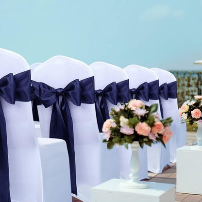 Babenest Satin Chair Sashes - Upgraded 50 Pcs Ribbons & Bows for Weddings & Events | Navy Blue