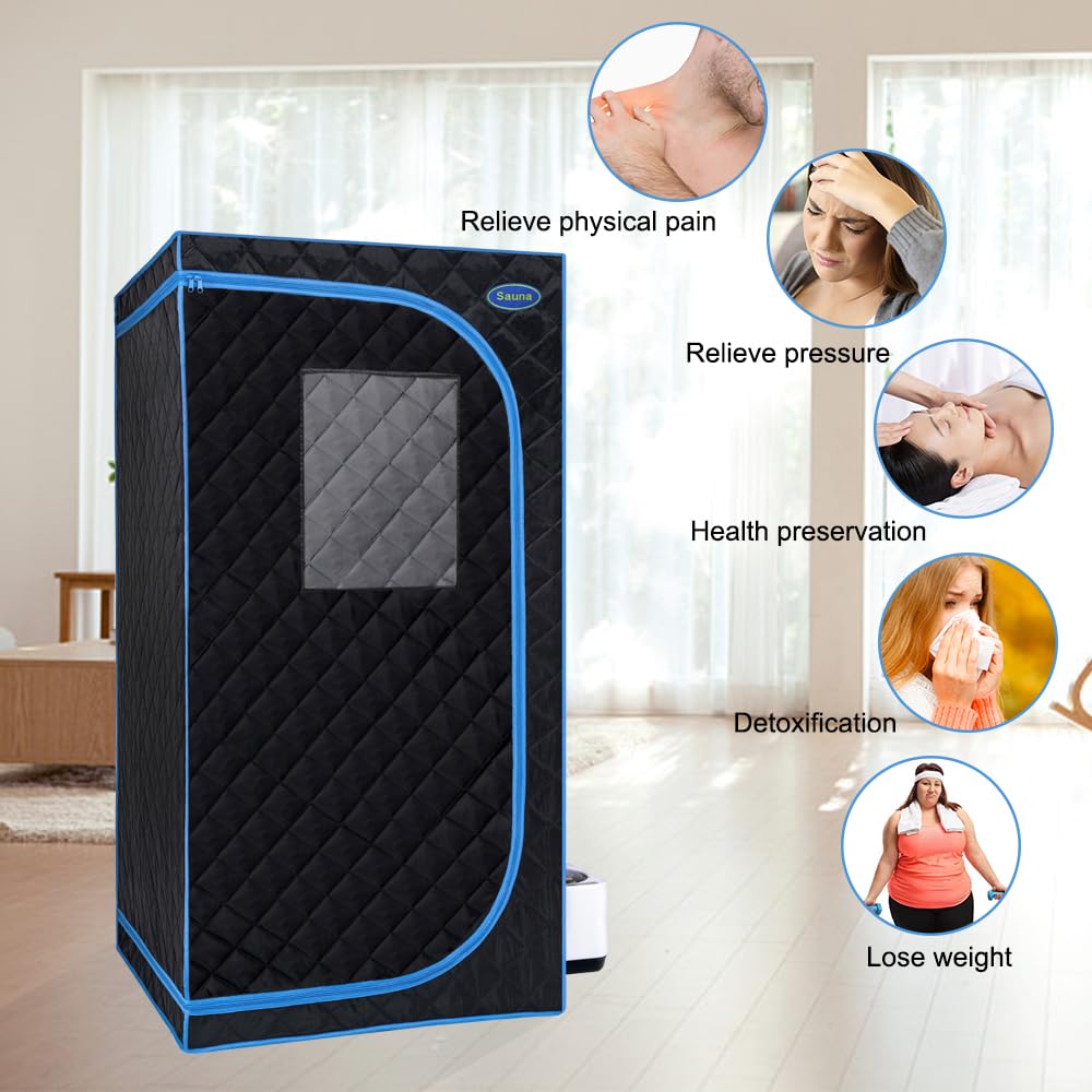 Portable Black Full Size Steam Sauna Tent - Personal Home Spa with Steam Generator, Remote Control, and Foldable Chair for Relaxation and Detox at Home