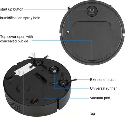 Robot Vacuum Cleaner, 4 in 1 Portable USB Rechargeable Mini Smart Sweeper with 450ml Large Capacity Dust Box