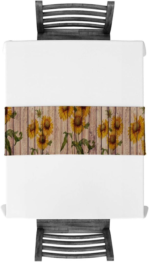 Sunflowers Rustic Table Runner - Cotton Linen Long 90 inch Dresser Scarves, Farmhouse Tablerunner for Kitchen, Coffee,