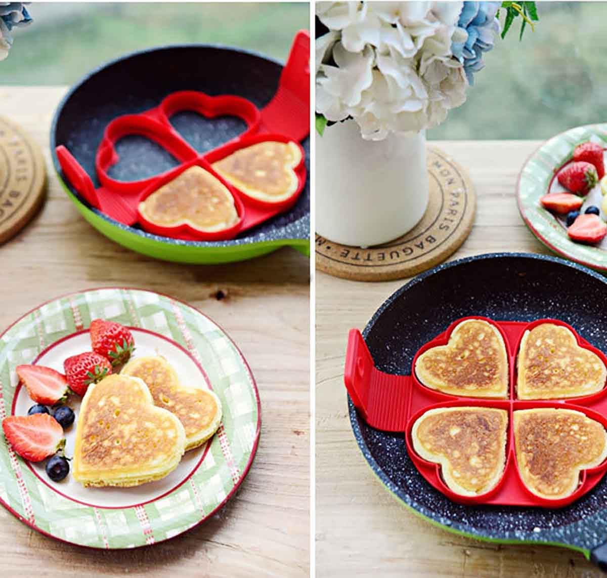 Flip N Cook Silicone Pancake Mold, 2pcs Round + Heart, Flip and Cook Pancake Maker