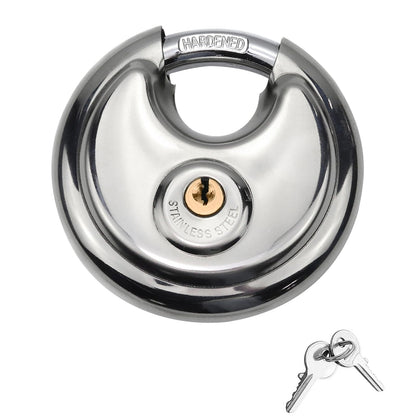 Helonge Disc Padlock with Key, Storage Unit Lock, Discus Padlock Heavy Duty Round Circle Lock for Warehouse, Garage, Gym, Storage Locker, and Outdoors