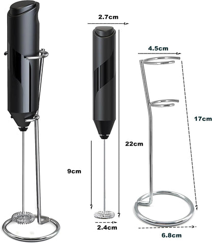 Electric Milk Frother Handheld with Stainless Steel Stand, Portable Foam Maker for Coffee, Latte, Cappuccino, Hot