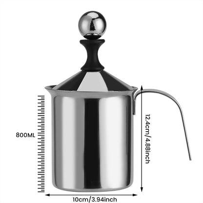 Milk Frother, Milk Frothers Foam Maker, 800ML Stainless Steel Manual Milk Frother Double Mesh Coffee Foamer Creamer Blender (800ml)