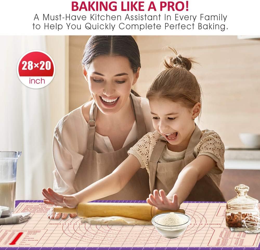 Pastry Baking Mat 28x20 Inch, Silicone Dough Sheet Mat with Measurement, Perfect for Making Pie, Pizza