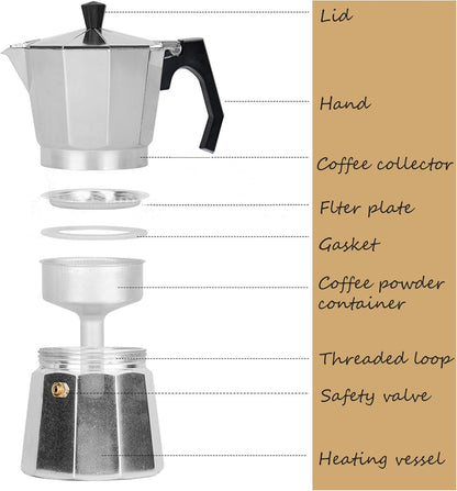 Classic Stovetop Espresso Maker, 9 Cup 450ML 15oz Aluminum Moka Express for Italian and Cuban Café Brewing