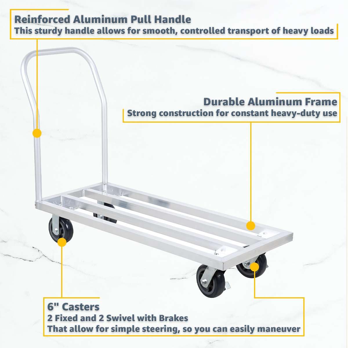 20" x 48" Mobile Aluminum Dunnage Rack - 1600 lb. Capacity with Handle, Heavy-Duty Rolling Platform Truck, NSF Storage Rack with Casters for Commercial Kitchen, Warehouse, Food Service