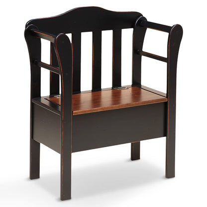 Peaceful Classics Bench with Storage - Small Wooden Storage Bench for Entryway, Hallway, Mudroom, Farmhouse, Bedroom, & Living Room, Amish Handmade Furniture Storage Organizer, Black