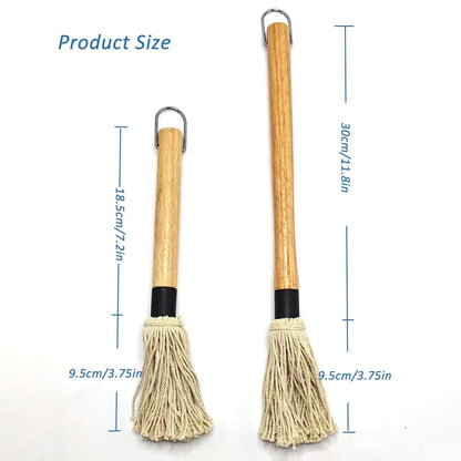 Basting Mops Brush Set for BBQ Grilling 15.5" & 11.2" - Detachable Wooden Handle Sauce Brushes with 4pcs Extra Replacement Heads & 1 Silicone Brush - BBQ Mop for Outdoor Cooking, Camping