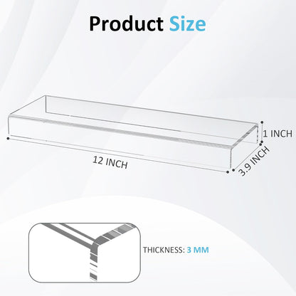 12x3.9x1 pack 2, 12 12x3.9x1 Inch Sezanrpt Acrylic Shelf Riser of Clear Display Shelf for Shoes, Glasses, Plants, Home