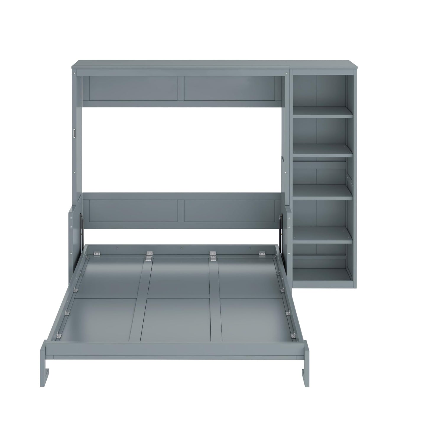 Ball & Cast Murphy Bed Chest Full Size,Hideaway Wall Bedframe with Desk and Bookshelf,Space Saving Cabinet Bed w/Shelf,Slat Support,can be Folded,Bedroom Furniture for Small Space,Gray