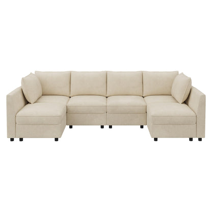 HONBAY Modular Sectional Sofa Couch with Storage, Modern U Shaped Sectional Sofa, Convertible Sectional Couch for Living Room - Beige