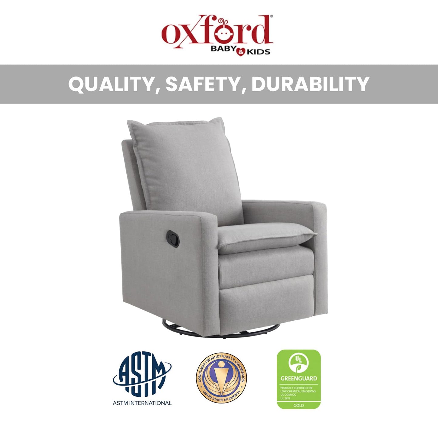Oxford Baby Uptown Upholstered Swivel Glider and Recliner Nursery Chair, Gray