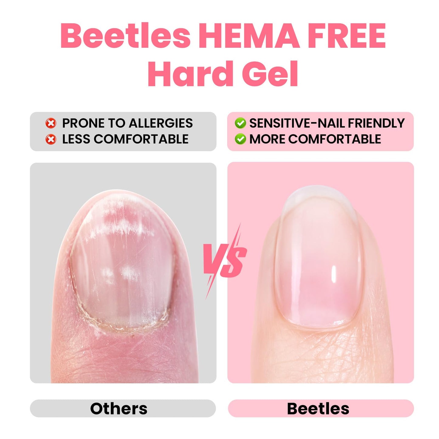 Beetles Hema Free Hard Gel for Nails,2.12 oz 9 in 1 Hard Gel for Nail Extension & Strengthening Broken Nail Repair with Flat Brush 100 Pcs Nail Forms UV LED Lamp Cured Salon Nail Technicians Women