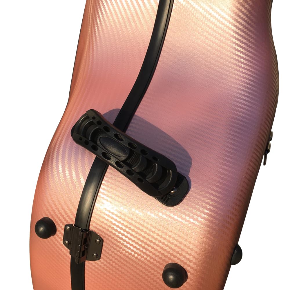 YoungMonic Braided Carbon Fiber 4/4 Cello Case with Handle Backpack Straps & Wheels Hard Shell Protective Case for 4/4 Full Size Cello for Travel & Storage Solution (Rosegold)