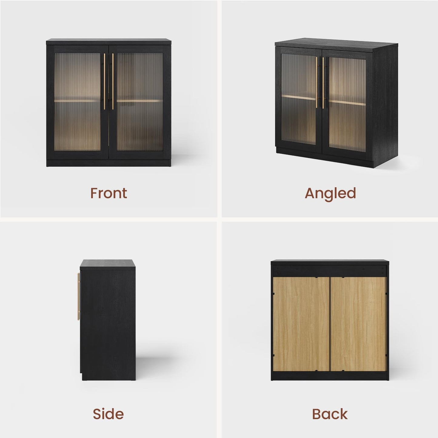 ModernMate Set of 2 Accent Sideboard Cabinets, 62" Modular Storage Buffet Table with Acrylic View Doors, Black Wood Grain Media Console with Soft-Close Hinges for Living Room, Dining Room