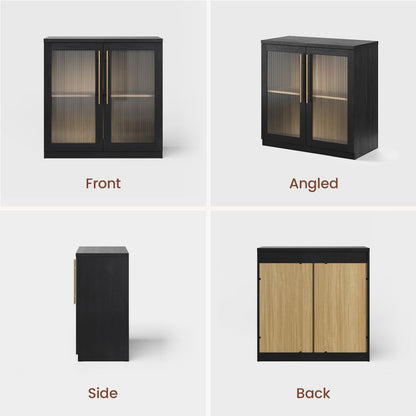 ModernMate Set of 2 Accent Sideboard Cabinets, 62" Modular Storage Buffet Table with Acrylic View Doors, Black Wood Grain Media Console with Soft-Close Hinges for Living Room, Dining Room