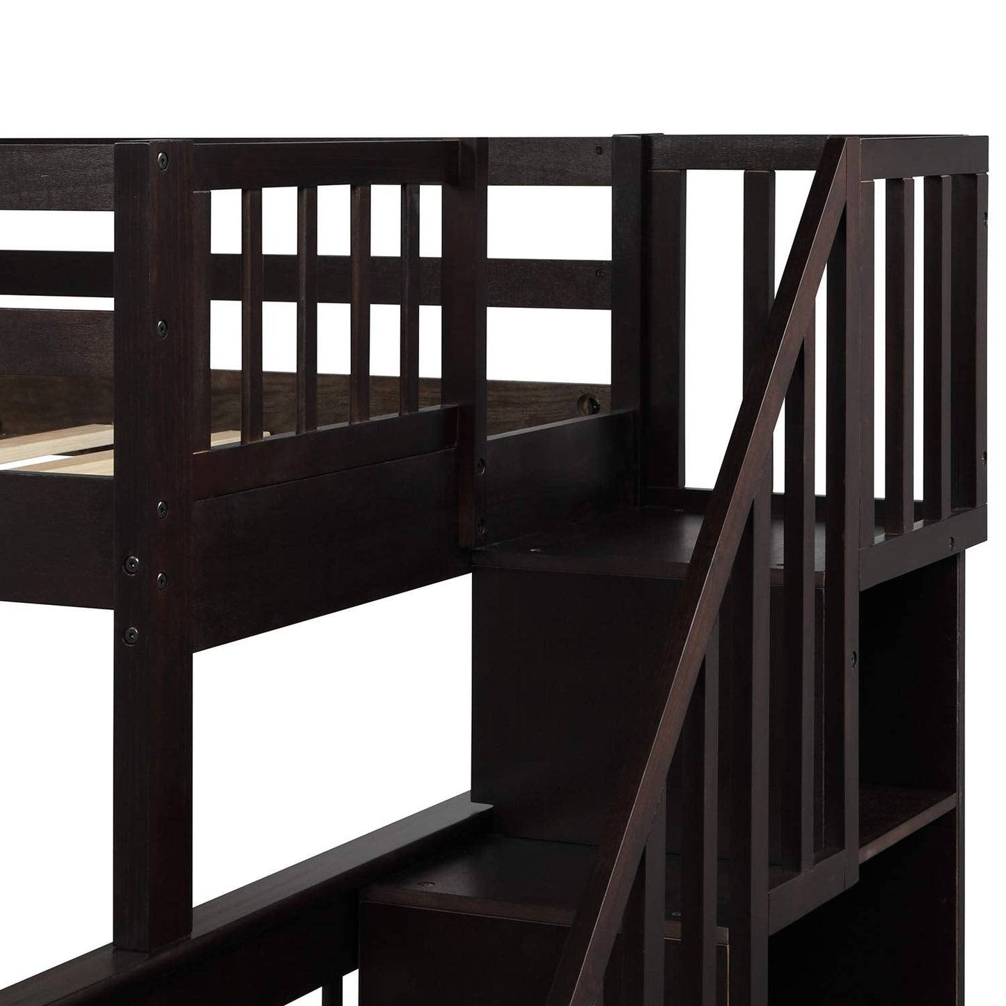 Merax Stairway Twin-Over-Full Bunk Bed with Twin Size Trundle, Storage and Guard Rail for Bedroom, Dorm, for Adults, Espresso