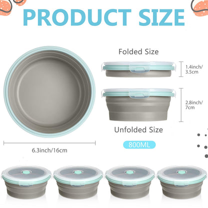 Suclain 4 Pcs Camping Bowl with Lid Collapsible Silicone Lunch Box Salad Bowl Expandable Food Storage Container Folding Travel Container for Hiking Camping(Red, Pink, Blue, Green,12 oz)