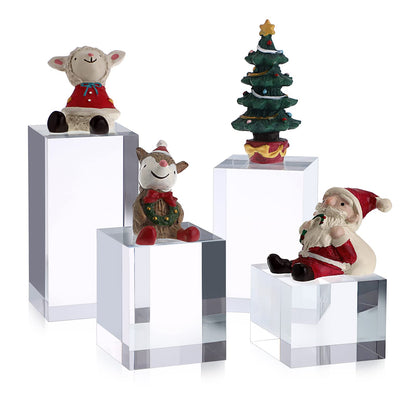 Hipiwe 4PCS Acrylic Display Risers Stand Clear Square Action Figures Collection Organizer Holder Collectibles Display Blocks Tabletop Jewelry Perfume Display Stand Photography Props