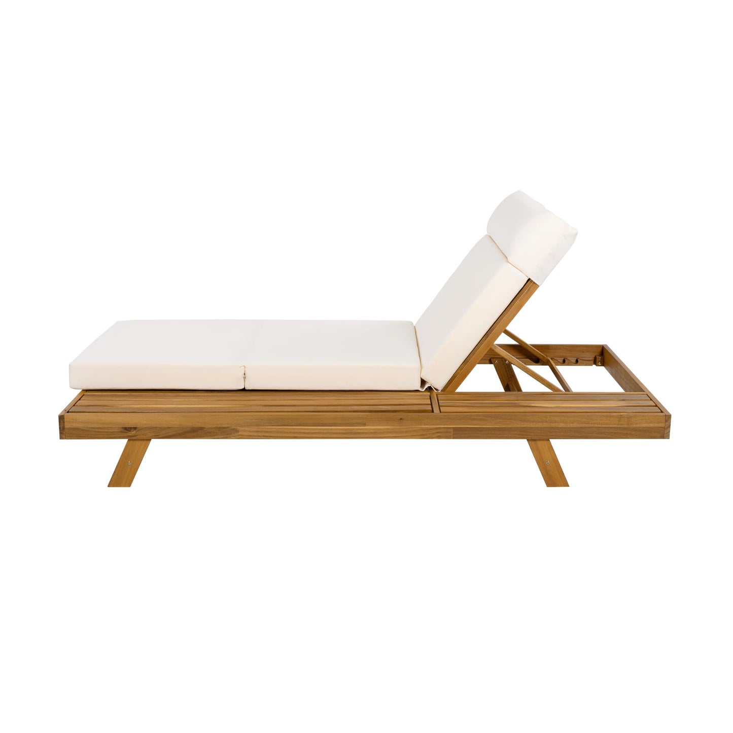 Christopher Knight Home Kayes Acacia Wood Chaise Lounge Chair Outdoor Set of 2, Poolside Sun Lounger Recliner, Patio Outdoor Chaise Lounge with 4'' Four-Folds Cushion, Teak+Cream