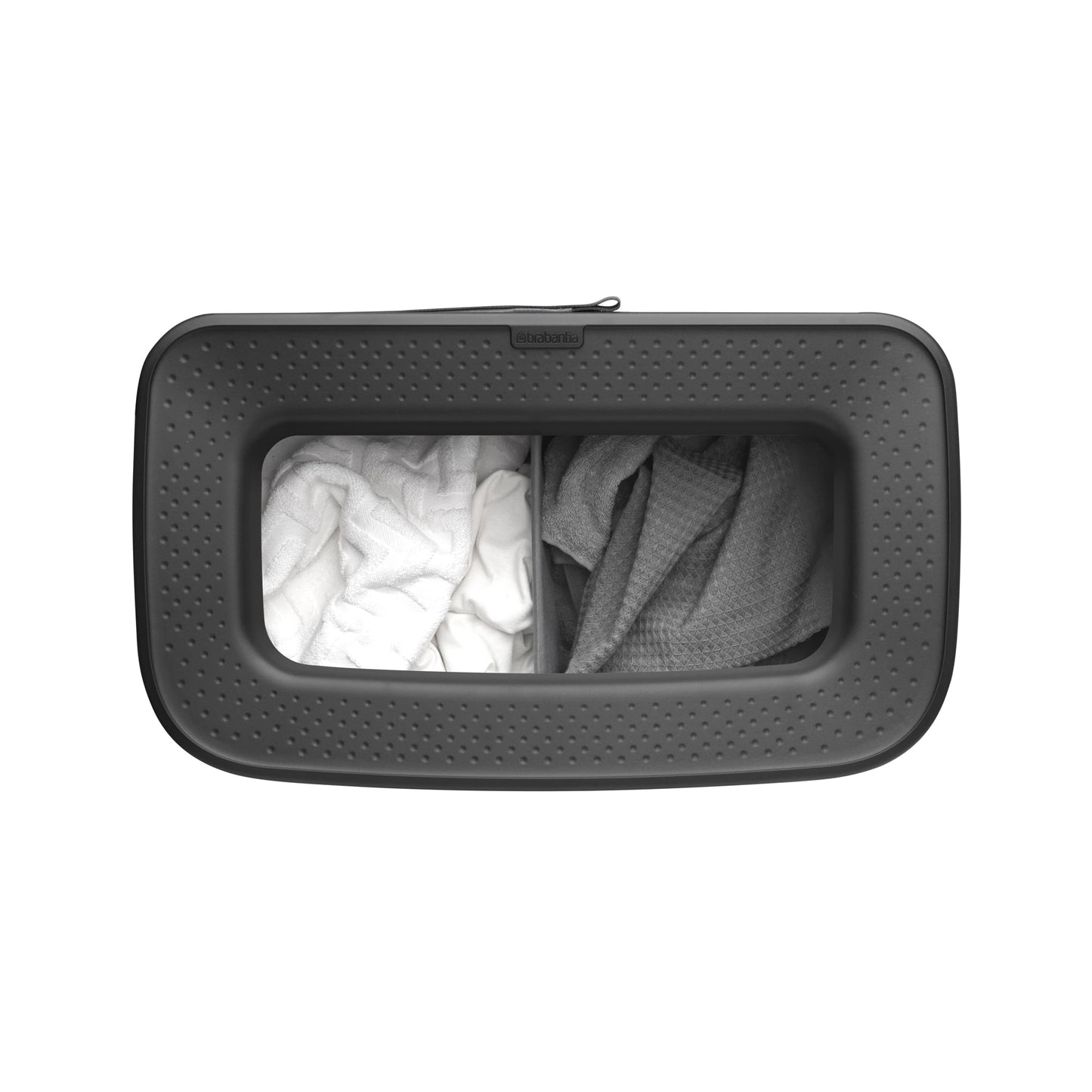 Brabantia Bo Laundry Hamper Hi (White) 2 Compartment Removable Laundry Bag 2 x 12 Gal, Ventilated Stylish Dirty Clothes Holder, Flat Back, Off-the Ground, Anti-Rust Materials for Bathroom Use
