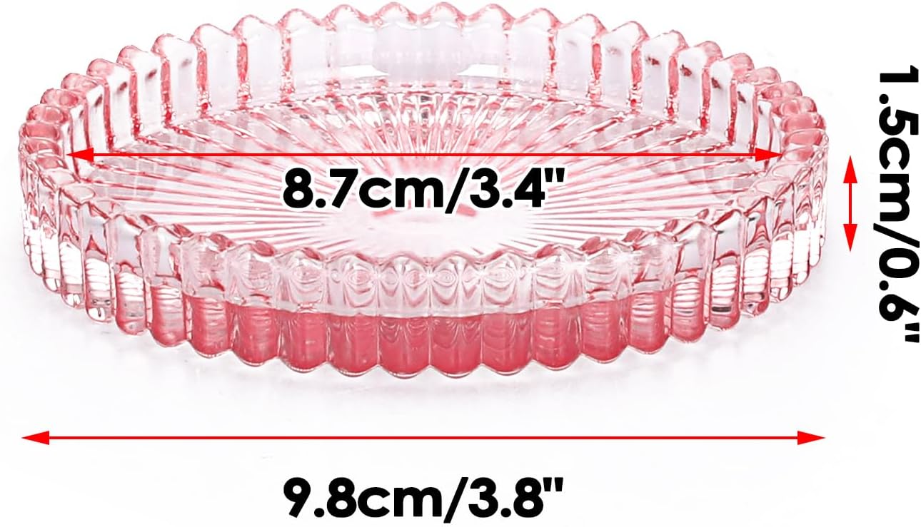 JUXYES 8 Pack Clear Pink Crystal Coasters Round Cup Mat, Glass Coasters for Drinks Coffee Tea Wine, Decorative Wine