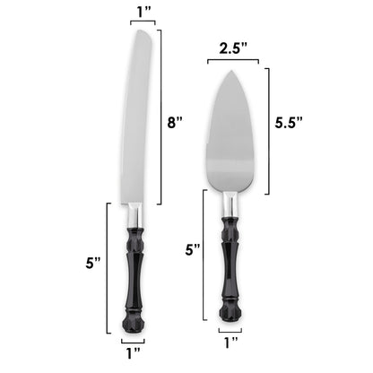 Homi styles Black Cake Knife and Server Set, Cake Cutter and Pie Spatula, Cake Server and Knife Set of 2 with Non-Slip Swirl Grip, Matte Black Cake Cutting Set for Wedding Cake, Birthdays, and Parties