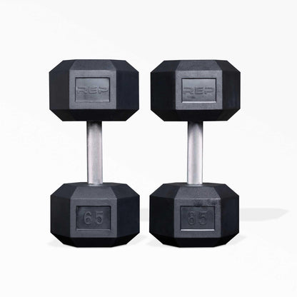 Rep Fitness 55lb-75 lb Dumbbell Set- Rubber Hex, Low Odor, Fully Knurled- Made for Heavy Lifting