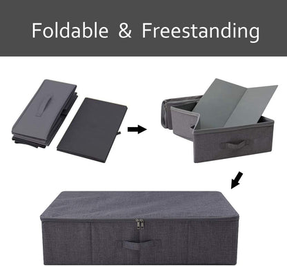 Underbed Storage Boxes for Bedding, Garment, Duvets, Blankets, Shoes, Folding Fabric Rigid Bins with Zip Lid, Washable