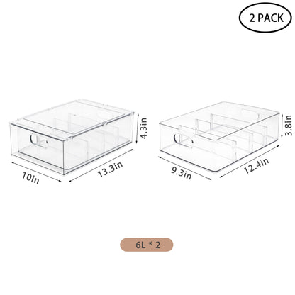 MineSign 2Pack Stackable Fridge Drawers Pull-Out Bins Divided Produce Saver Containers for Refrigerator Storage Organizers for Veggie Fruit Berry Pantry Cabinet Makeup Clothes