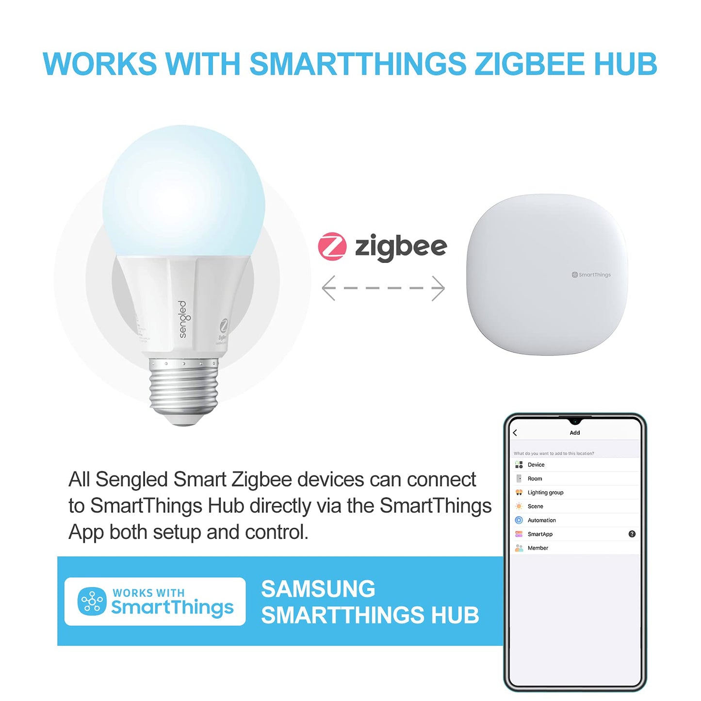 Sengled Smart Light Bulbs, Zigbee Hub Required, Works with Alexa and SmartThings, Voice Control with Google Home and Echo with built-in Hub, Soft White 60W Equivalent A19 Dimmable Smart Bulbs, 4-Pack
